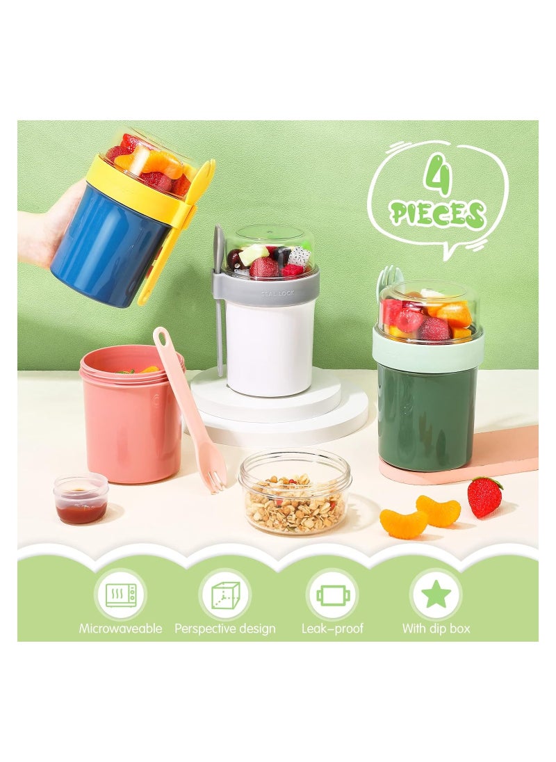 Overnight Oats Containers, with Lids, Plastic Salad Yogurt Parfait Cups, with Lids and Sporks, Take and Go, Yogurt Container with Topping Cereal Cup, Reusable Overnight Oats Jars (4 Pack 26.72 oz )
