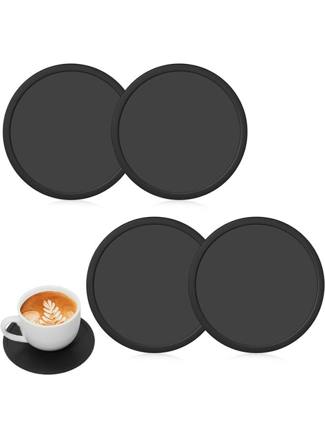 Round Coaster Silicone Coaster Simple With Anti-overflow Ring Coaster Mat Food Grade Non-slip Heat Insulation Tea Coaster Mat Coffee Mat-Color:12 Pieces + Storage Rack Opp Bag-Specifications:10*10*0.3cm  - Image 3