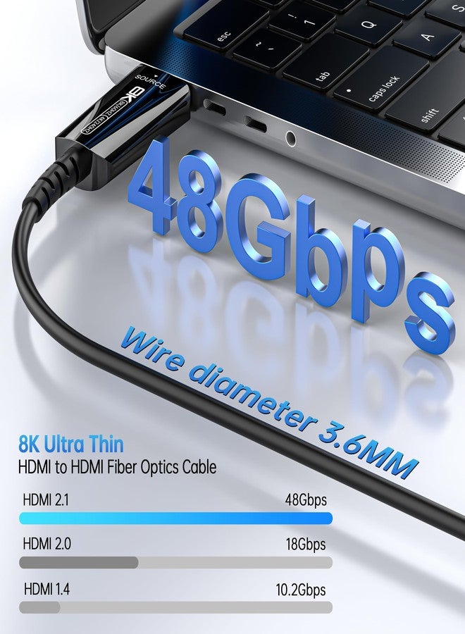 DGHUMEN Fiber Optic HDMI Cable 50 FT, 8K Thin HDMI 2.1 Cable, HDMI Cord 48Gbps Ultra High Speed, 8K@60Hz 4K@240Hz, Dynamic HDR, eARC, HDCP 2.2&2.3, 3D, Compatible for PS4/5/Xbox/TV//Monitor/Projector - Image 2