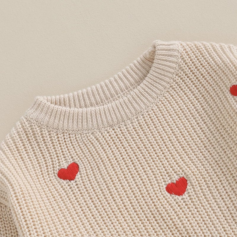 Gureui 6T Toddler Baby Boy Girl 5-6 Years Heart Knit Oversized Sweater 5T Kids Fall Winter Pullover Outfit - Image 5