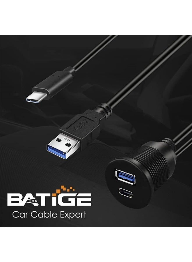 BATIGE Type C 3.1 and USB 3.0 Car Mount Flush Cable Male to Female Waterproof Extension for Car Truck Boat Motorcycle Dashboard Panel - 3ft - Image 3