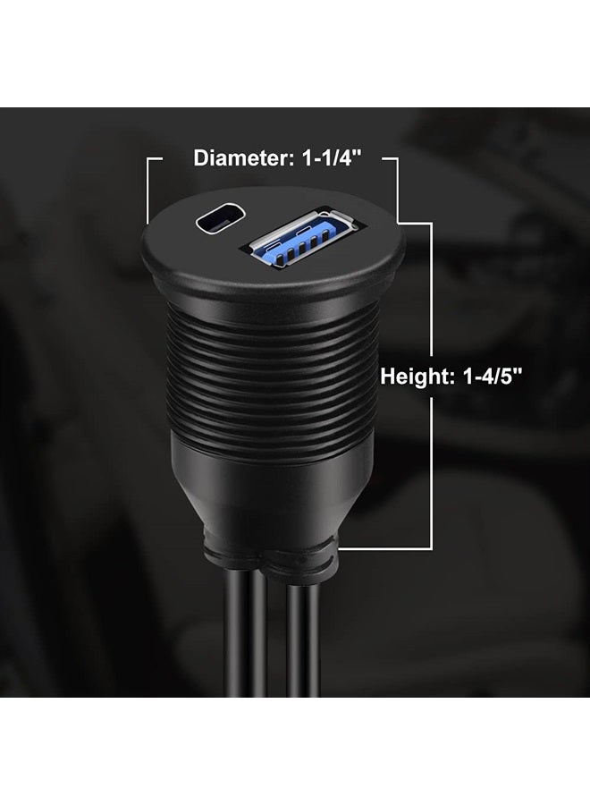 BATIGE Type C 3.1 and USB 3.0 Car Mount Flush Cable Male to Female Waterproof Extension for Car Truck Boat Motorcycle Dashboard Panel - 3ft - Image 4