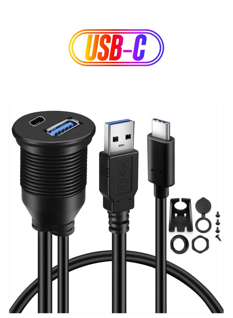 BATIGE Type C 3.1 and USB 3.0 Car Mount Flush Cable Male to Female Waterproof Extension for Car Truck Boat Motorcycle Dashboard Panel - 3ft - Image 1