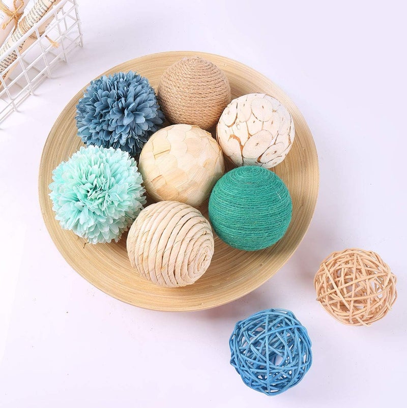 CIR OASES 9pcs 3.5Inch Fall Decorative Ball Orb Rattan Ball Rattan Woven Orbs Spherical Bowl and Vase Filler for Home Party Wedding Display Decor Props - Image 2