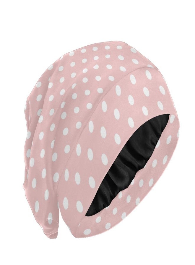 ElliTarr Satin Bonnet Wrap for Sleeping - Lined Sleep Cap for Curly Hair Women & Men - Pink Polka Dots - Image 1