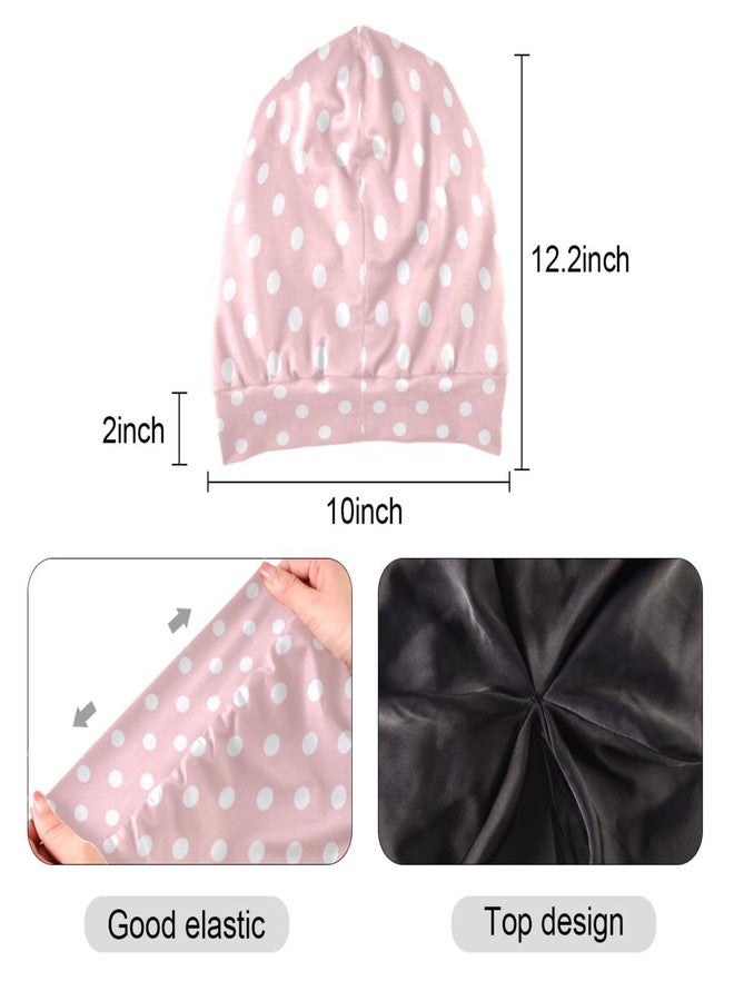 ElliTarr Satin Bonnet Wrap for Sleeping - Lined Sleep Cap for Curly Hair Women & Men - Pink Polka Dots - Image 2