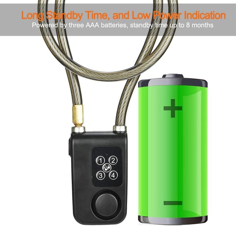 woobles Wireless Remote Control Alarm Lock with 115dB Alarm, Anti-Theft Security Waterproof 4-Digit Password Long Steel Chain Bike Motorcycle Lock - Image 3