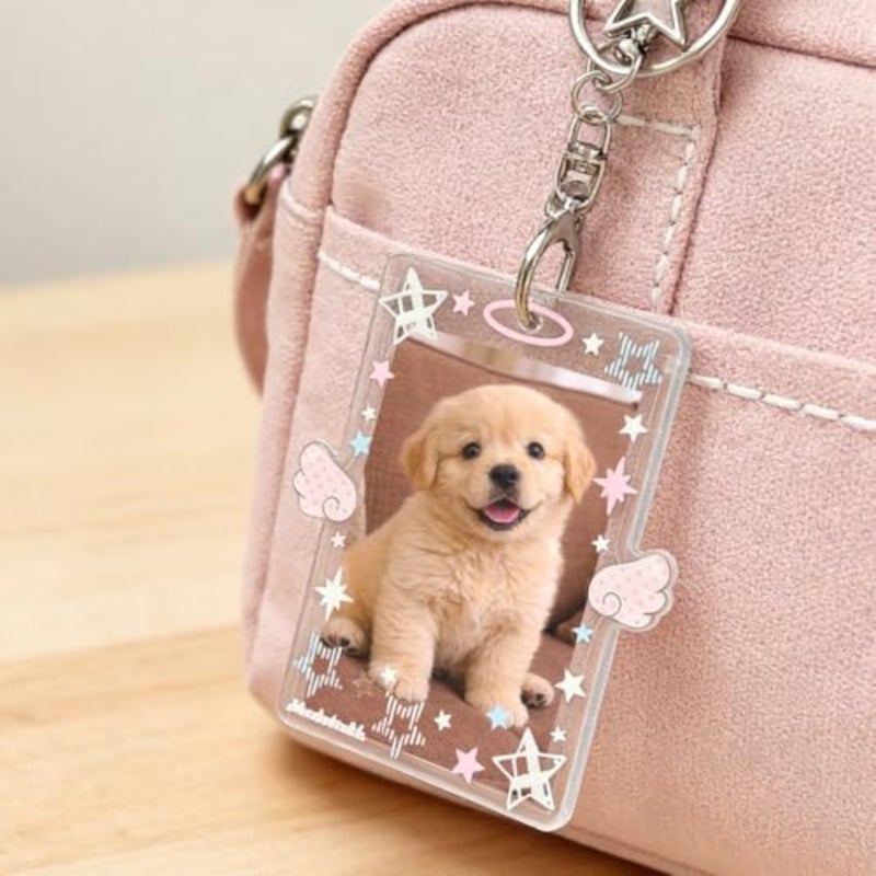 2PCS الأبيض الوردي نجمة Photocard حامل المفاتيح، لطيف 3 بوصة نجوم حامل بطاقة الصورة للنساء Kawaii معرف شارة حامل عمودي Photocard حاملي المفاتيح البلاستيكية Photocards الصورة بطاقة حامي - Image 3