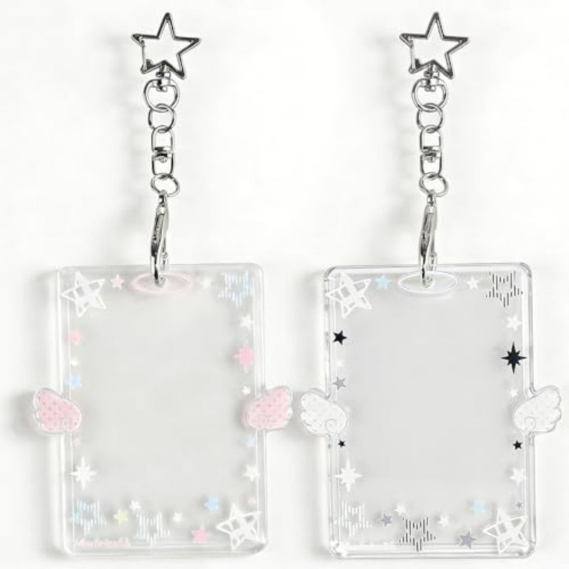 2PCS الأبيض الوردي نجمة Photocard حامل المفاتيح، لطيف 3 بوصة نجوم حامل بطاقة الصورة للنساء Kawaii معرف شارة حامل عمودي Photocard حاملي المفاتيح البلاستيكية Photocards الصورة بطاقة حامي - Image 2