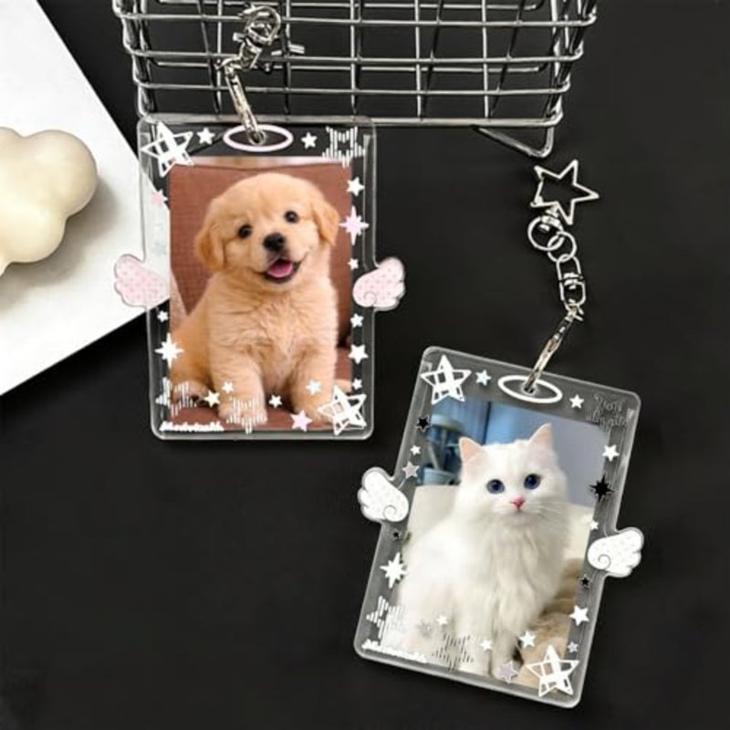 2PCS الأبيض الوردي نجمة Photocard حامل المفاتيح، لطيف 3 بوصة نجوم حامل بطاقة الصورة للنساء Kawaii معرف شارة حامل عمودي Photocard حاملي المفاتيح البلاستيكية Photocards الصورة بطاقة حامي - Image 5