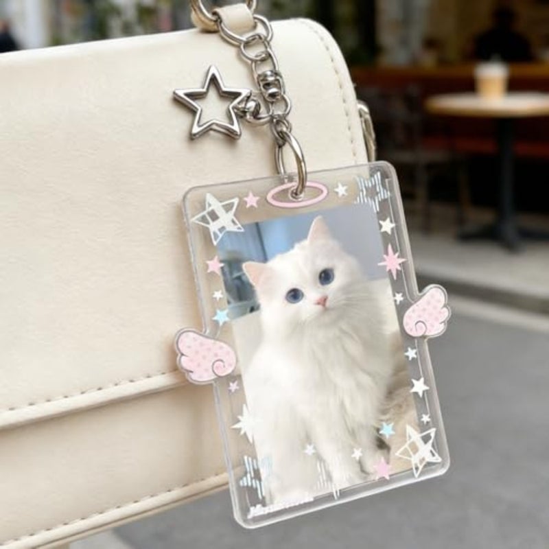 2PCS الأبيض الوردي نجمة Photocard حامل المفاتيح، لطيف 3 بوصة نجوم حامل بطاقة الصورة للنساء Kawaii معرف شارة حامل عمودي Photocard حاملي المفاتيح البلاستيكية Photocards الصورة بطاقة حامي - Image 4