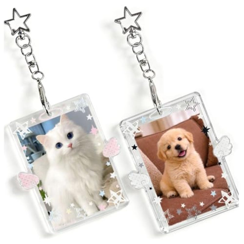 2PCS الأبيض الوردي نجمة Photocard حامل المفاتيح، لطيف 3 بوصة نجوم حامل بطاقة الصورة للنساء Kawaii معرف شارة حامل عمودي Photocard حاملي المفاتيح البلاستيكية Photocards الصورة بطاقة حامي - Image 1