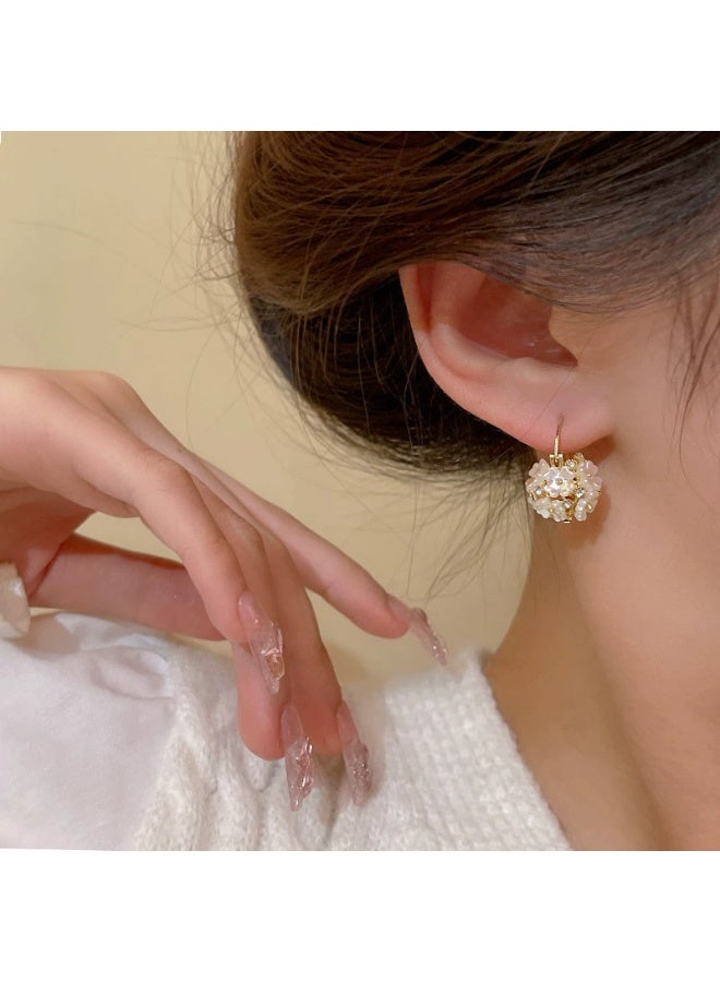 جلوسكي 925 Sterling Silver Shell Flower Ball Earrings – Elegant Small Luxury Design, Trendy INS Style Floral Studs, Hypoallergenic Daily Wear - Image 2