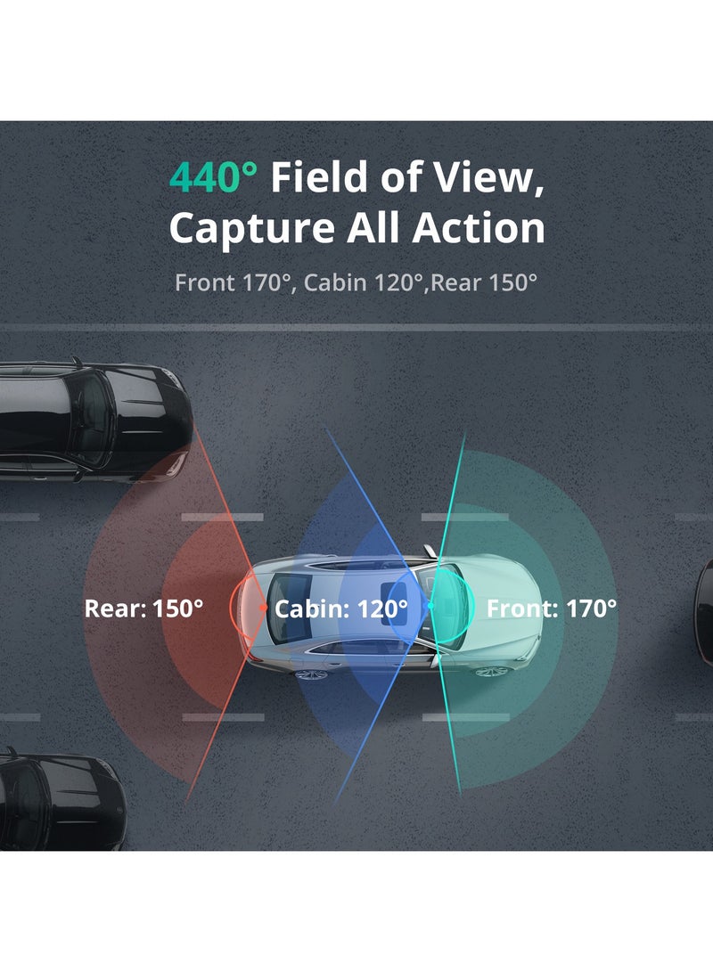 بوتسلاب كاميرا تابلوه 3 قنوات 4K مع بطاقة 128GB وشاشة لمس 3.2 انش وتحكم صوتي وتسجيل حلقي داخلي امامي 4K و1080P وواي فاي 5.8GHz ونظام تحديد المواقع ورؤية ليلية WDR ووضع وقوف السيارات من بوتسلاب - Image 4