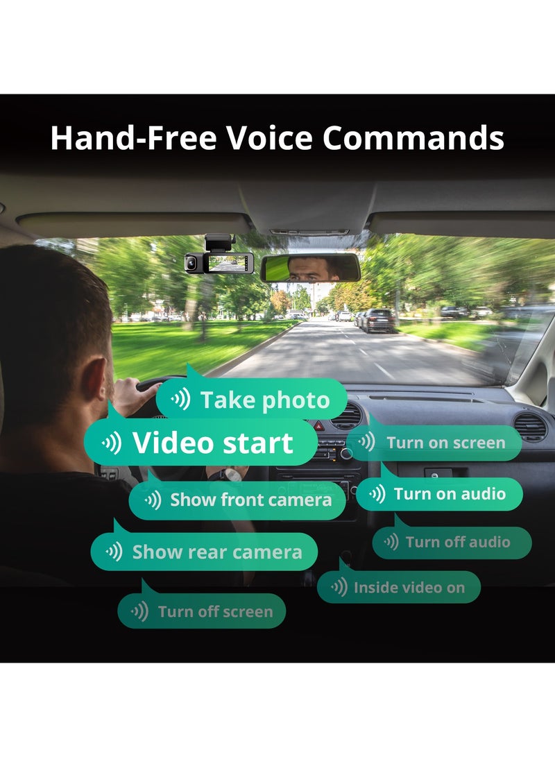 بوتسلاب كاميرا تابلوه 3 قنوات 4K مع بطاقة 128GB وشاشة لمس 3.2 انش وتحكم صوتي وتسجيل حلقي داخلي امامي 4K و1080P وواي فاي 5.8GHz ونظام تحديد المواقع ورؤية ليلية WDR ووضع وقوف السيارات من بوتسلاب - Image 5