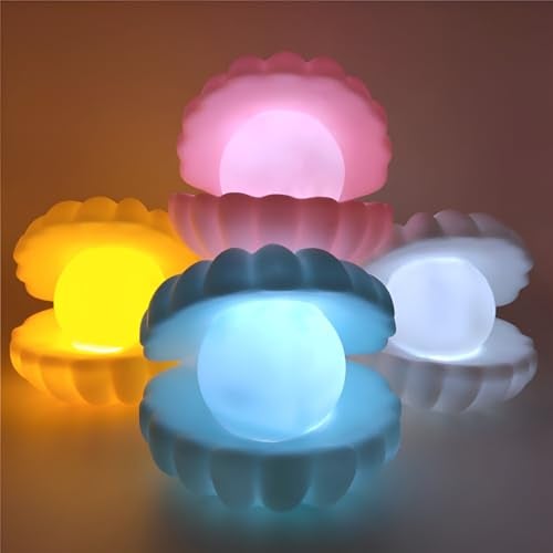 MeeTo Beach Themed Pearl Shell Lamp, Bedside LED Ocean Nightlight Mermaid Fairy Clamshell Portable Lights for Bar, Home Decoration, Birthday, Christmas Gift, Desk Ornament, Random Color, Pc1 - Image 2