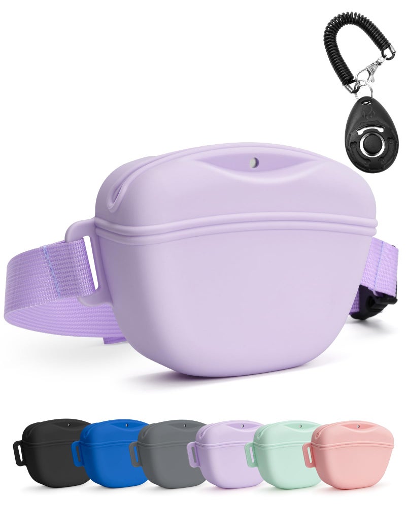 heouvo Dog Treat Pouch with Training Clicker, Upgrade Stronger Magnetic Closure to Avoid Spilling, 1.67 Cup Silicone Treat Bag Fanny Pack with Waist Belt for Pet Training Walking (Violet) - Image 1