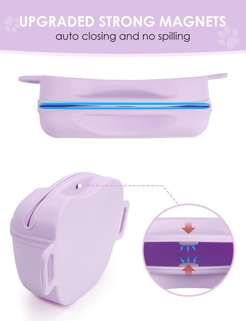 heouvo Dog Treat Pouch with Training Clicker, Upgrade Stronger Magnetic Closure to Avoid Spilling, 1.67 Cup Silicone Treat Bag Fanny Pack with Waist Belt for Pet Training Walking (Violet) - Image 4