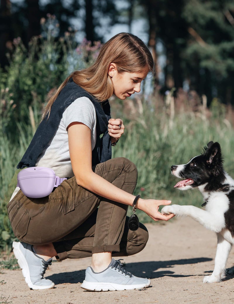 heouvo Dog Treat Pouch with Training Clicker, Upgrade Stronger Magnetic Closure to Avoid Spilling, 1.67 Cup Silicone Treat Bag Fanny Pack with Waist Belt for Pet Training Walking (Violet) - Image 3