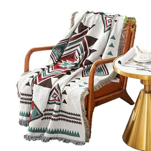 Homesy Aztec Throw Blankets Navajo Southwestern Throws Cover Reversible Green Boho Southwest Blanket for Couch Chair Sofa Bed Home Outdoor Beach Car Tent Travel Camping 51"x63" - Image 1