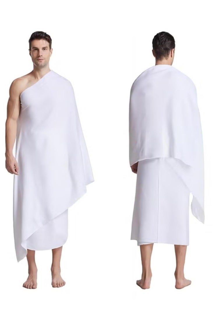 ريبنيو لباس احرام منشفة إحرام - منشفة رجالية إسلامية من قطعتين - منشفة إحرام ناعمة - منشفة إحرام ماصة - منشفة حج صحية - مناشف حج مريحة - مستلزمات عمرة خفيفة الوزن - بيضاء - Image 1