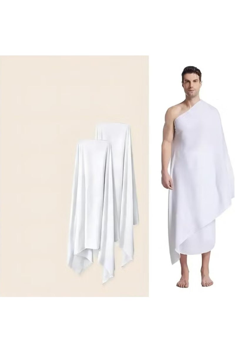 ريبنيو لباس احرام منشفة إحرام - منشفة رجالية إسلامية من قطعتين - منشفة إحرام ناعمة - منشفة إحرام ماصة - منشفة حج صحية - مناشف حج مريحة - مستلزمات عمرة خفيفة الوزن - بيضاء - Image 2
