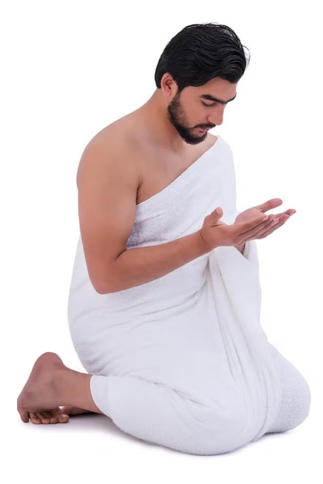 ريبنيو لباس احرام منشفة إحرام - منشفة رجالية إسلامية من قطعتين - منشفة إحرام ناعمة - منشفة إحرام ماصة - منشفة حج صحية - مناشف حج مريحة - مستلزمات عمرة خفيفة الوزن - بيضاء - Image 5