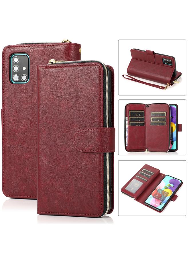 erorex Case For Samsung Galaxy A51 Zipper Wallet Bag Horizontal Flip PU Leather Case with Holder & 9 Card Slots & Wallet & Lanyard & Photo Frame - Image 1
