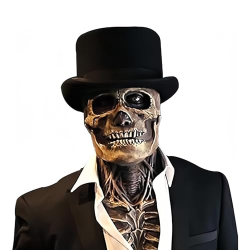 AUSTUFF Halloween Skull Mask,Scary Full Head Horror Mask with Movable Jaw, Scary Realistic Latex Helmet Cosplay Party Props (a mask and a hat) - Image 1