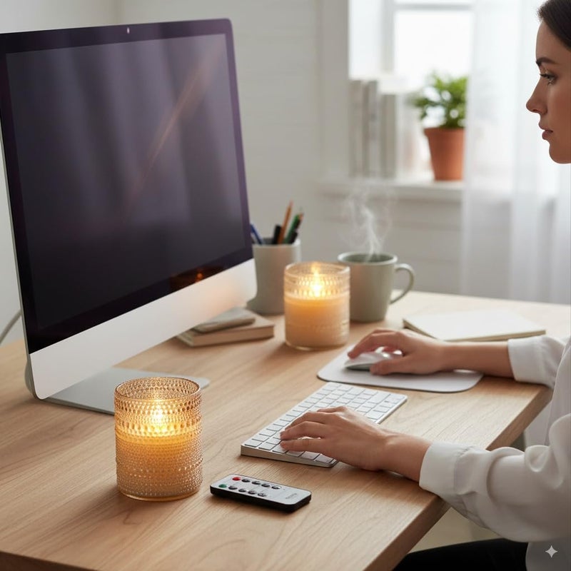 VENTA Beyond The Flame Mesmerizing Dotted Glass Candles | Set of 2 Ivory LED Pillars | Create a Magical, Worry-Free Glow with Remote & Timer | Perfect for Home, Holiday & Wedding Ambiance - Image 5