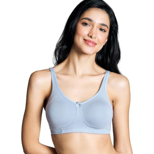 NYKD (NYB169 Cotton Anti Microbial Non Padded & Non Wired Side Support Shaper Bra for Women | Full Coverage Bra with Detailed Contoured Lift & Shape with Wide Straps - Blue - Image 1