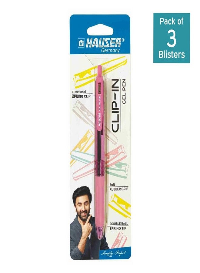 Hauser Clip In Retractable Gel Pen | Light Weight Sleek Body With Smooth Performance | Effortless Writing With Sleek Clip Design | Blue Ink, Pack Of 3 - Image 2