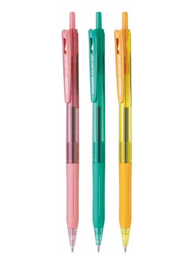 Hauser Clip In Retractable Gel Pen | Light Weight Sleek Body With Smooth Performance | Effortless Writing With Sleek Clip Design | Blue Ink, Pack Of 3 - Image 1