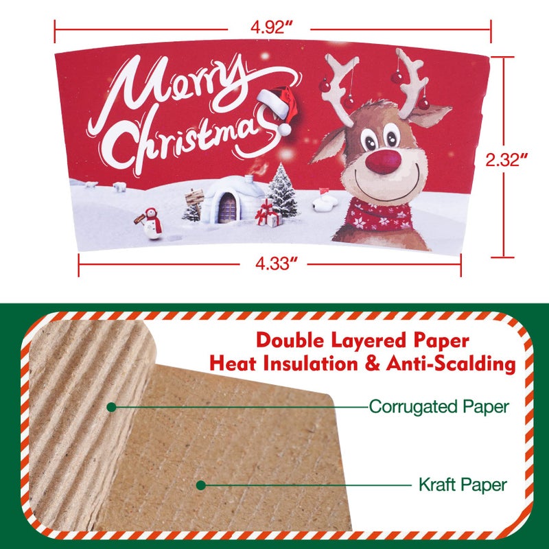 Smarimple Christmas Coffee Cup Sleeves 40 Count Hot Chocolate Cocoa Paper Cup Sleeves  Double-Layer Protective Heat Cold Drinks Insulated for Tea Cold Beverage Fits 12 oz to 20 oz Cups  5 Designs - Image 3