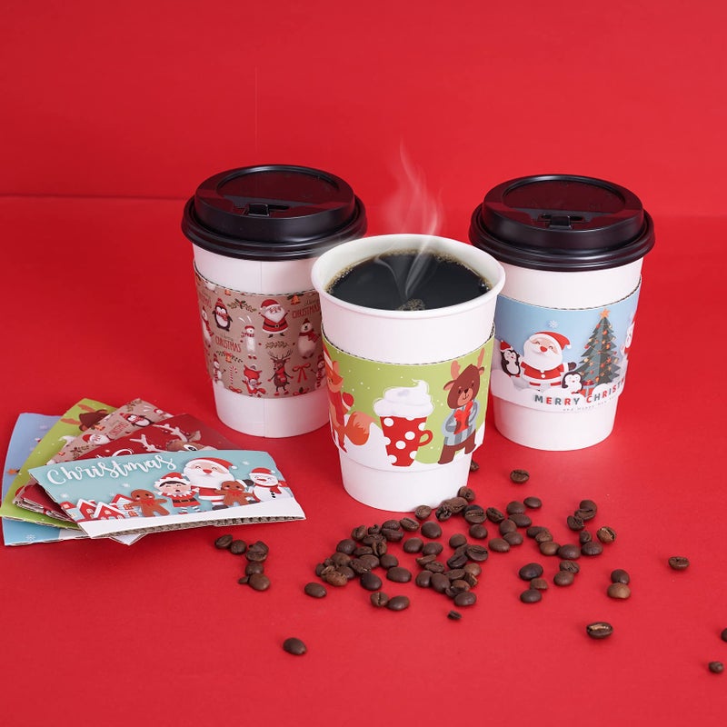 Smarimple Christmas Coffee Cup Sleeves 40 Count Hot Chocolate Cocoa Paper Cup Sleeves  Double-Layer Protective Heat Cold Drinks Insulated for Tea Cold Beverage Fits 12 oz to 20 oz Cups  5 Designs - Image 5