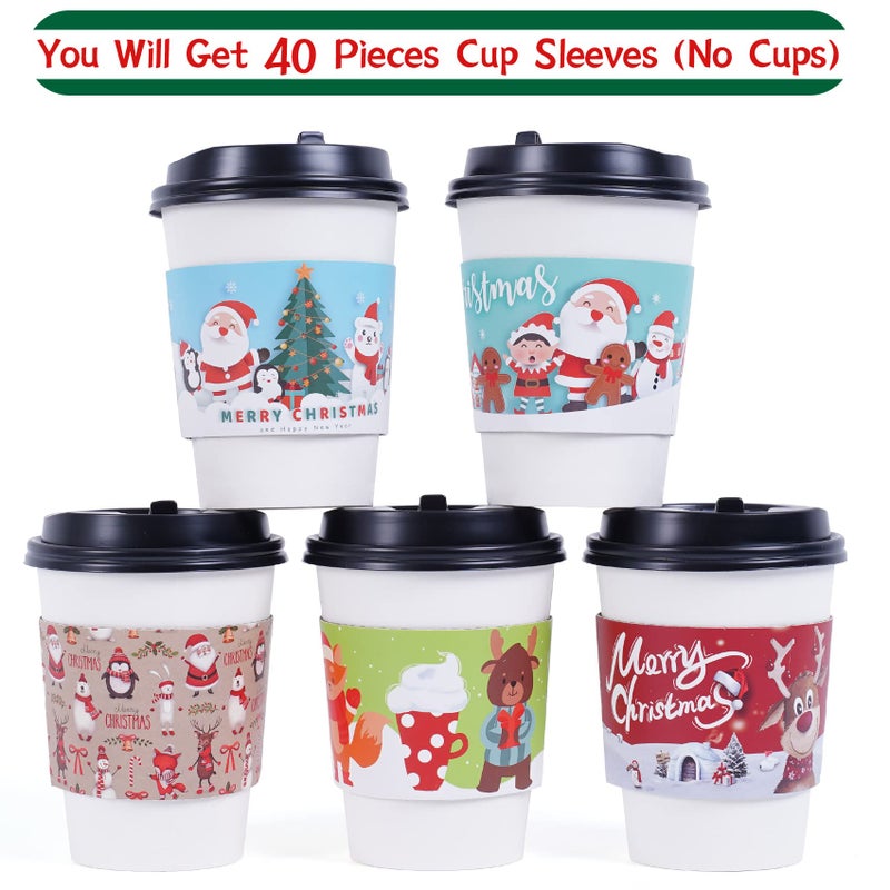Smarimple Christmas Coffee Cup Sleeves 40 Count Hot Chocolate Cocoa Paper Cup Sleeves  Double-Layer Protective Heat Cold Drinks Insulated for Tea Cold Beverage Fits 12 oz to 20 oz Cups  5 Designs - Image 2
