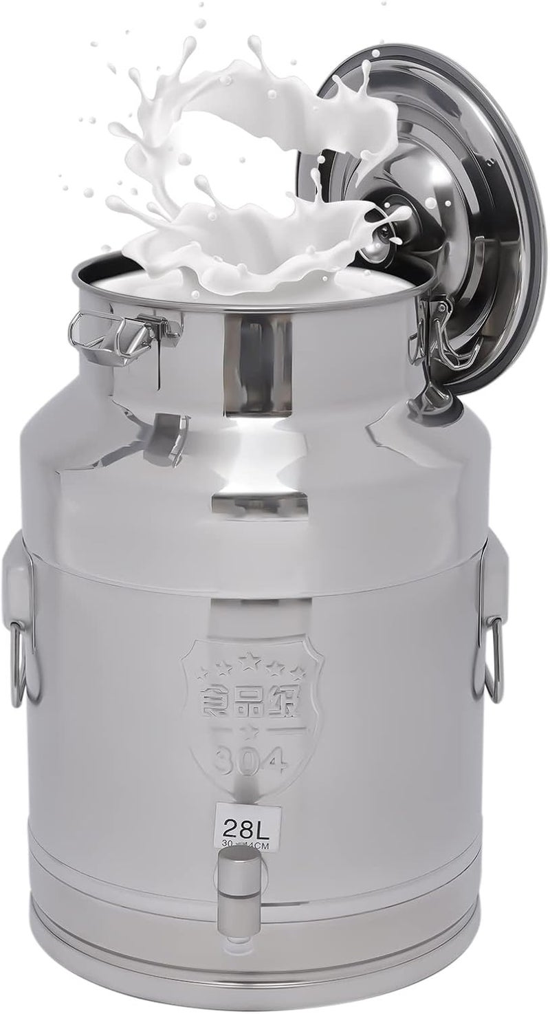 CHALIGHT 28L/7.4Gallon Stainless Steel Milk Can 304 Stainless Steel Milk Jug Sealed Bucket Wine Pail Bucket Milk Can Liquid Storage Container w/Faucet & Sealed Lid for Milk Wine Water Liquid - Image 1