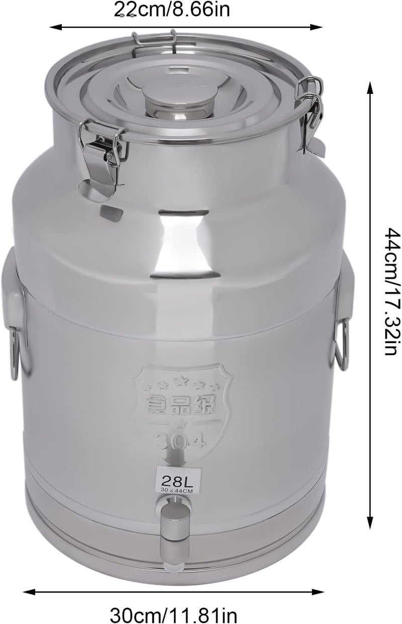 CHALIGHT 28L/7.4Gallon Stainless Steel Milk Can 304 Stainless Steel Milk Jug Sealed Bucket Wine Pail Bucket Milk Can Liquid Storage Container w/Faucet & Sealed Lid for Milk Wine Water Liquid - Image 2