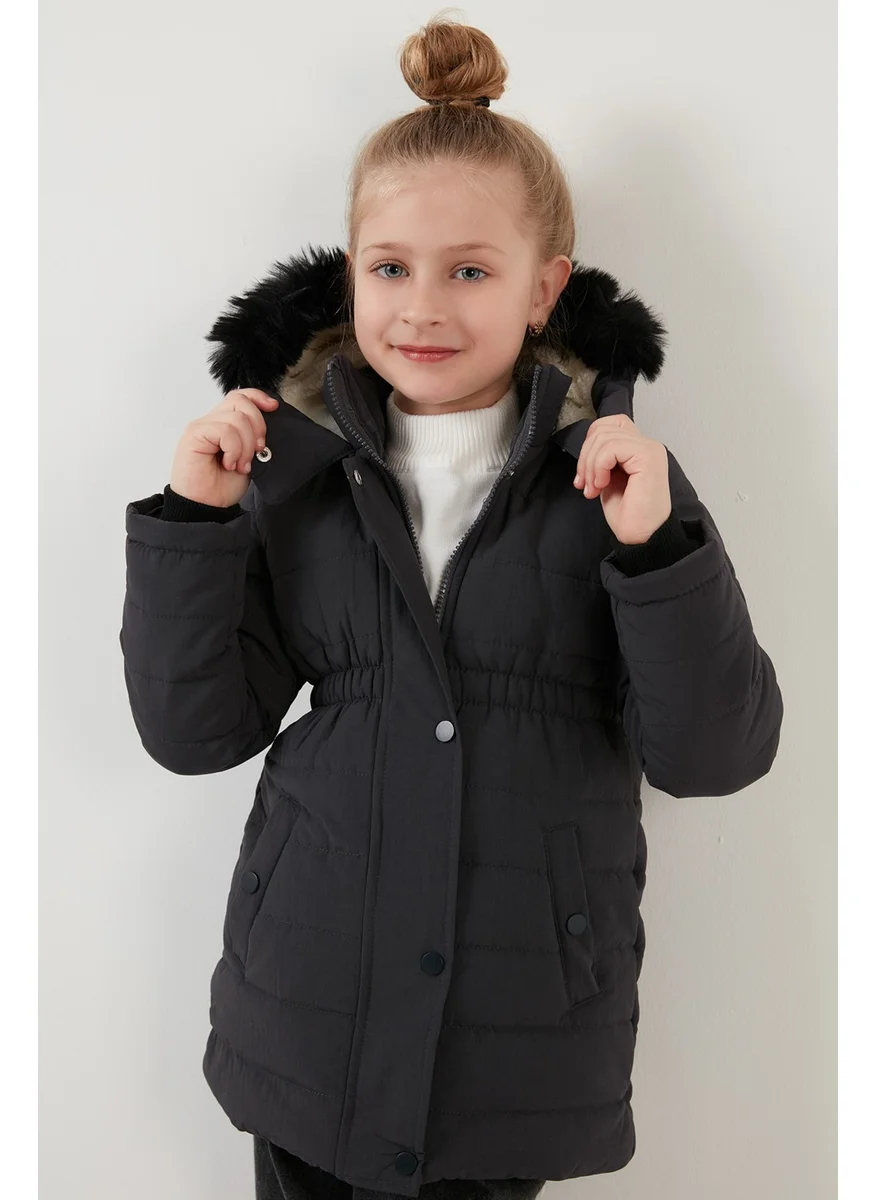 Lela Faux Fur Collar Plush Lined Hooded Coat with Pockets Girl's Coat 6035030