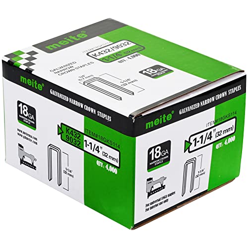 meite 18 Gauge 1/4-Inch Narrow Crown Staples, 1-1/4-Inch Length Heavy Duty Galvanized Upholstery Staples for Electric or Pneumatic Narrow Crown Stapler Guns (4,000 PCS) - Image 1