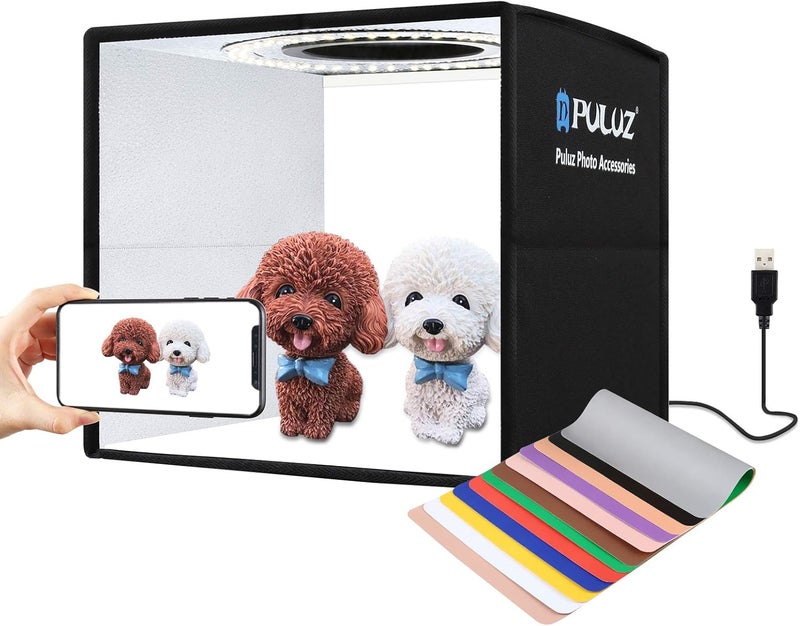 PULUZ 9.8"/25cm Foldable Portable Photo Studio Light Box, Adjustable Brightness Light Box Photography Lighting Shooting Tent Kit, with LED Lights and 12 Colors Backdrop - Image 1