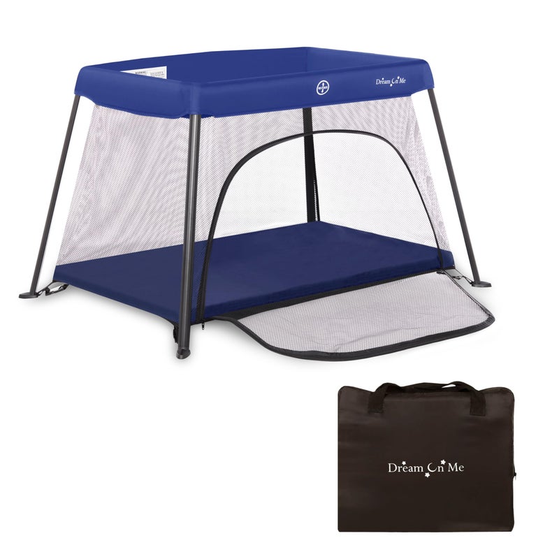 Dream On Me Travel Light Playard with Mesh Zipper Door in Navy