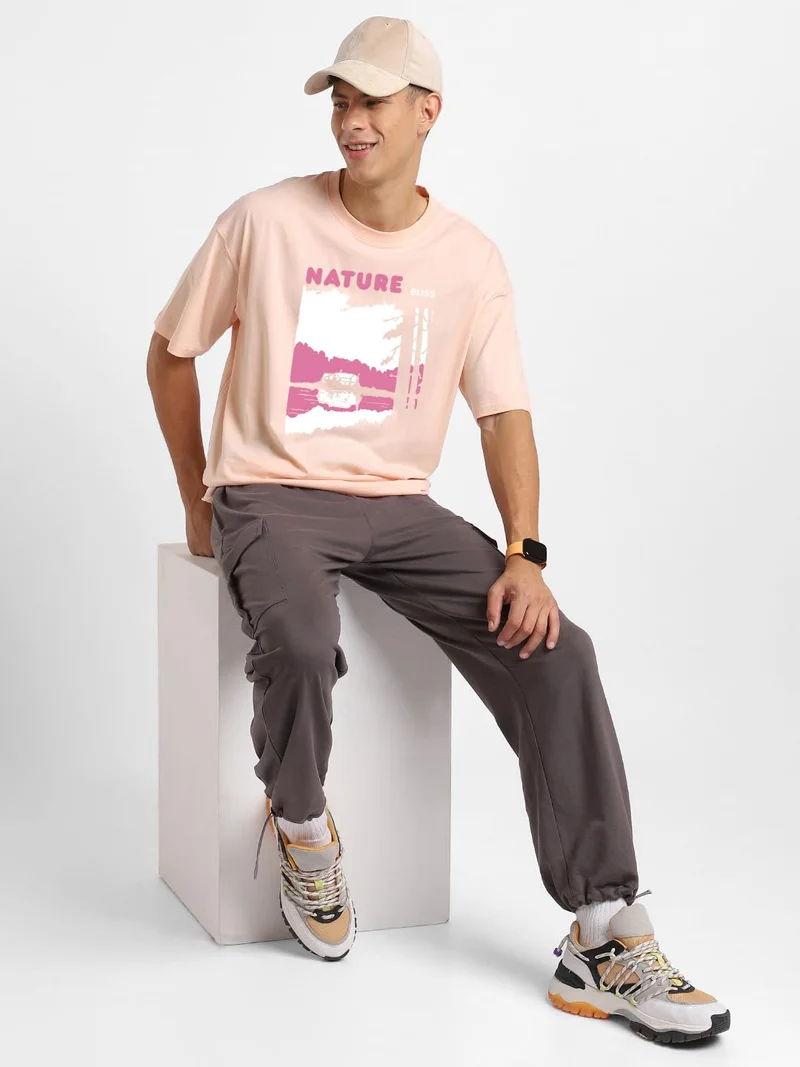 نوبيرو NOBERO Men's Pink Oversized T-Shirt