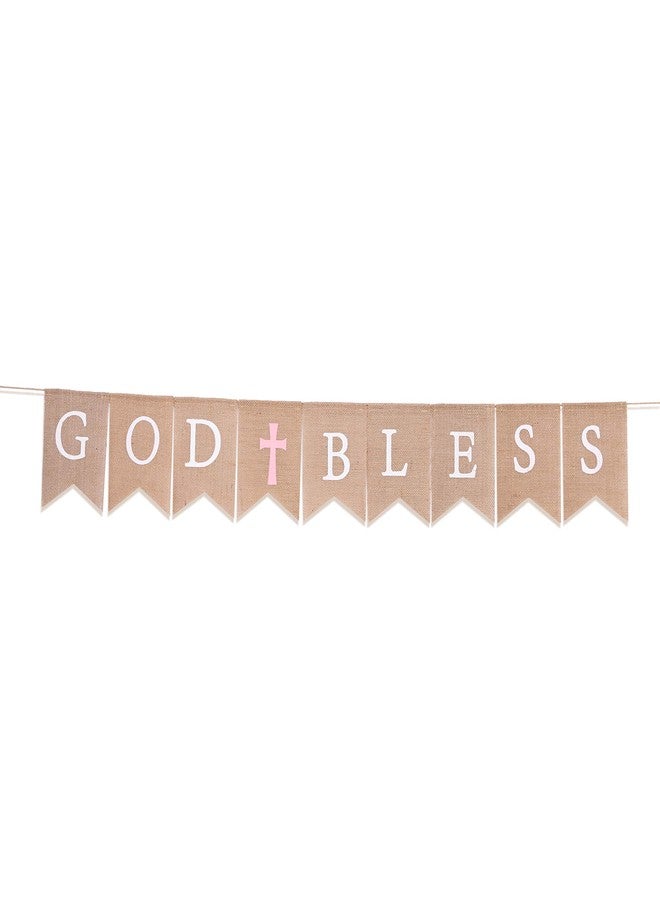 WAWOO God Bless Banner - First Communion Decoration, Baptism Decor,God Bless Decoration,Photo Props Crosses,1st Communion Party (PINK GOD BLESS) - Image 2