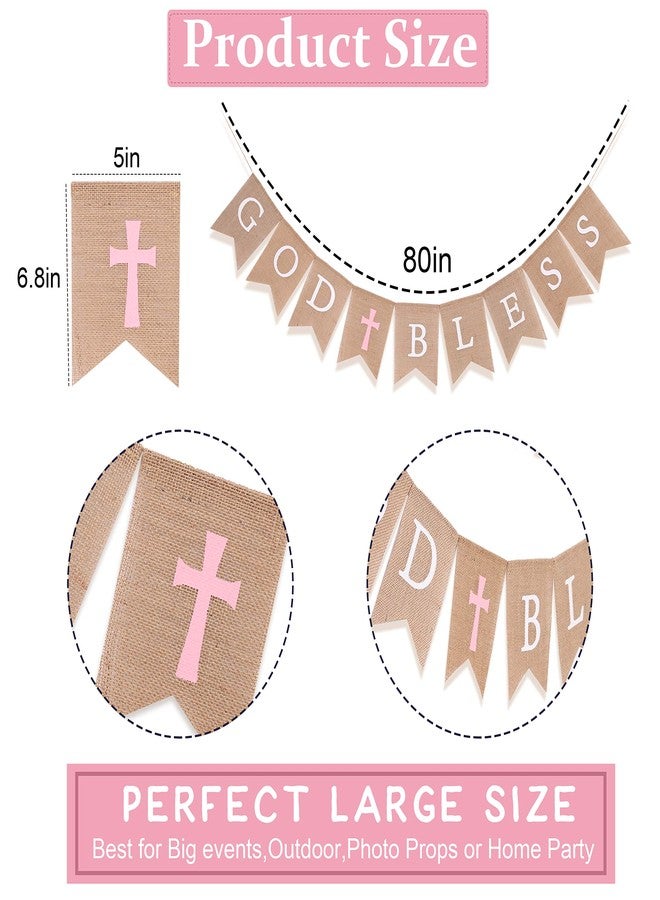 WAWOO God Bless Banner - First Communion Decoration, Baptism Decor,God Bless Decoration,Photo Props Crosses,1st Communion Party (PINK GOD BLESS) - Image 3