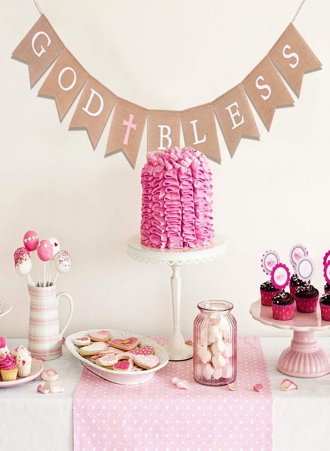 WAWOO God Bless Banner - First Communion Decoration, Baptism Decor,God Bless Decoration,Photo Props Crosses,1st Communion Party (PINK GOD BLESS) - Image 4