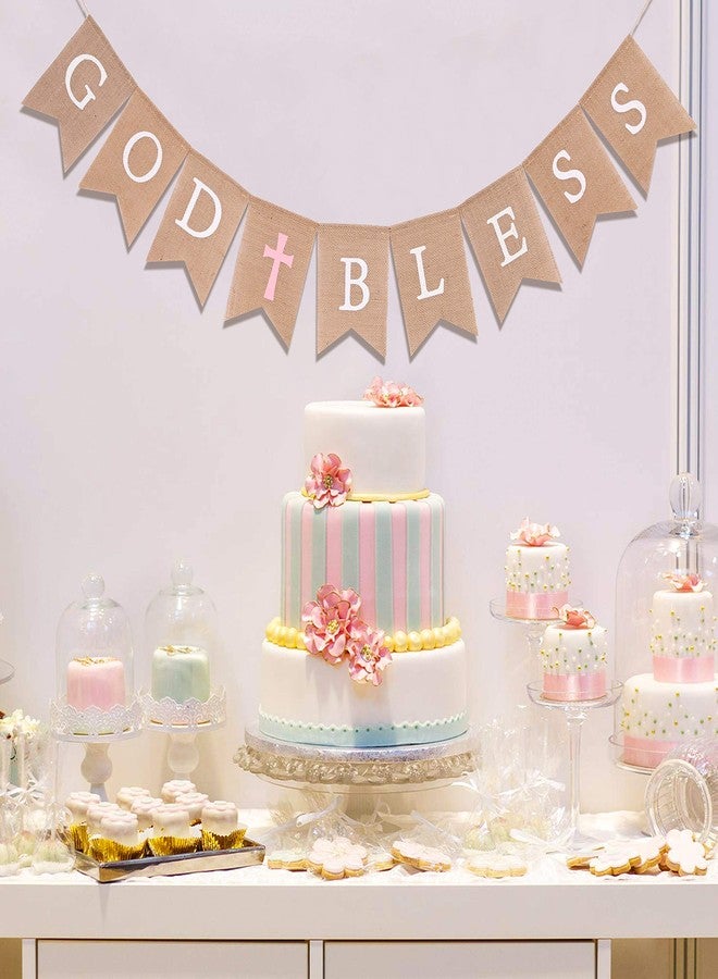 WAWOO God Bless Banner - First Communion Decoration, Baptism Decor,God Bless Decoration,Photo Props Crosses,1st Communion Party (PINK GOD BLESS) - Image 5