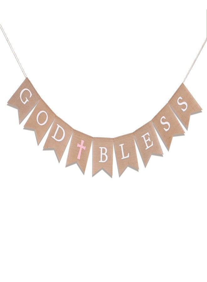 WAWOO God Bless Banner - First Communion Decoration, Baptism Decor,God Bless Decoration,Photo Props Crosses,1st Communion Party (PINK GOD BLESS) - Image 1