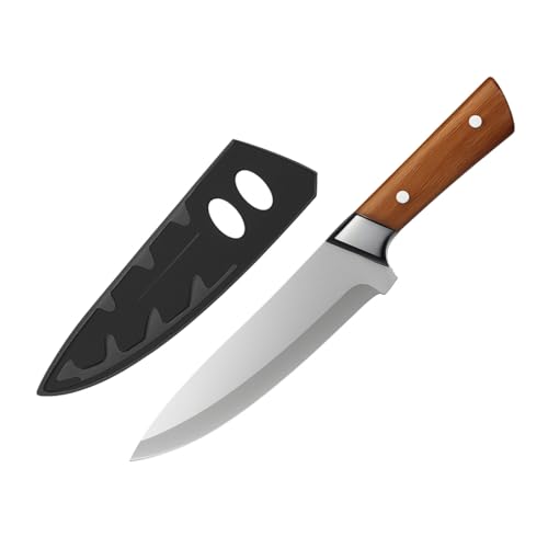 Machado Professional Chef Knife with Sheath – 8-Inch Stainless Steel Blade & Wood Rivet Fixed Handle – Multipurpose Kitchen Knife for Chopping, Slicing & Dicing – Razor Sharp, Ergonomic Design - Image 1