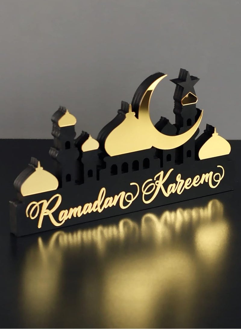 Eworld Wooden Acrylic Islamic Tabletop Decor, Elegant Ramadan Kareem Decorations Crafted from Thick Eco-Friendly MDF with a Shiny Acrylic Layer for a Stunning Mirror Effect in Gold. - Image 2